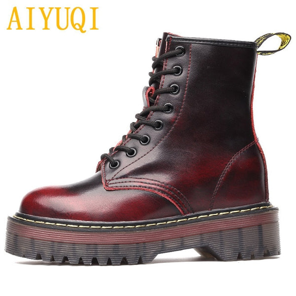 AIYUQI Female Martin boots 2019 spring new genuine leather women's booties, fashion with thick bottom and plush boots women