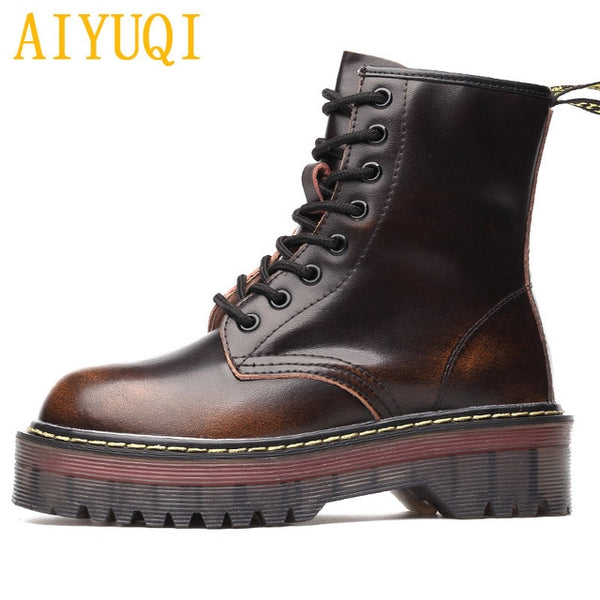 AIYUQI Female Martin boots 2019 spring new genuine leather women's booties, fashion with thick bottom and plush boots women