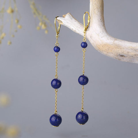 Silvology 925 Sterling Silver Natural Tassel Lapis Long Drop Earrings Original Elegant Texture Earrings for Women 2019 Jewelry