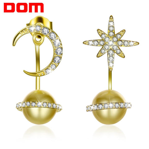 DOM 100% 925 Sterling Silver Women Earrings Moon & Star Earrings Clear Cubic Zircon Pearl Earrings Wedding Jewelry SVE331