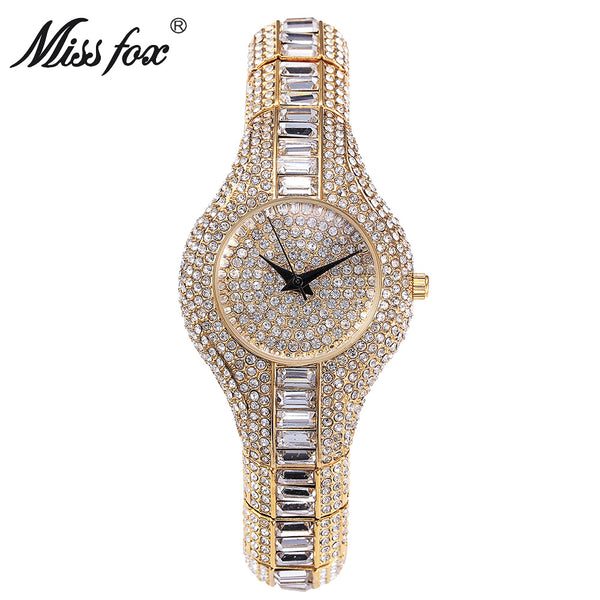 Miss Fox Luxury Women Watch High Quality Pure Rhinestone Crystal Small Face Ladies Bling Watches Women Luxury Brands Wrist Watch