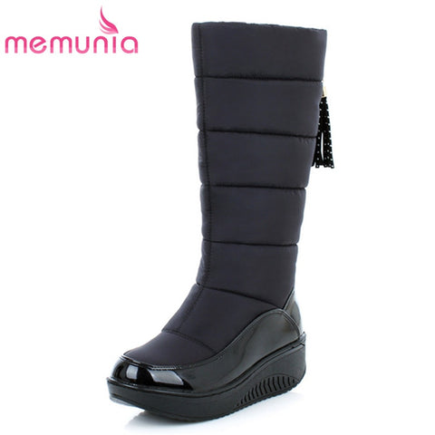 MEMUNIA Snow boots for women shoes platform patent leather high quality tassel footwear cotton mid calf winter boots size 35-44