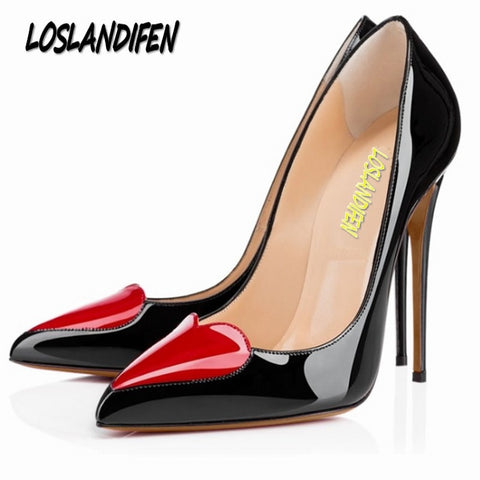 Loslandifen brand ladies women pumps high heels shoes woman party wedding dress OL pointed toe stiletto shoe Heart-shaped