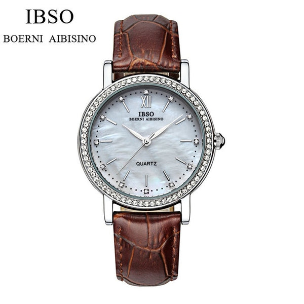 IBSO Brand Fashion Woman Watches Leather Strap Watch Women Luxury Crystal Diamond 2018 Quartz Wristwatches Montre Femme