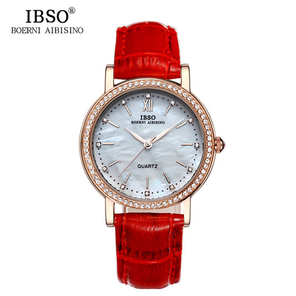 IBSO Brand Fashion Woman Watches Leather Strap Watch Women Luxury Crystal Diamond 2018 Quartz Wristwatches Montre Femme