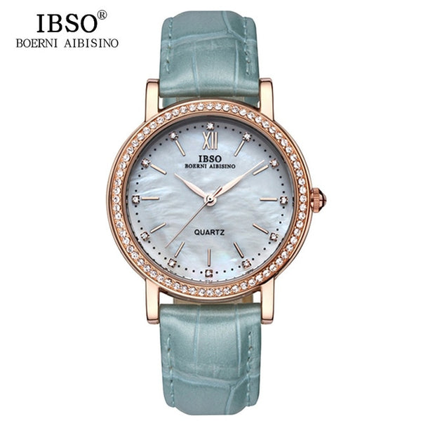 IBSO Brand Fashion Woman Watches Leather Strap Watch Women Luxury Crystal Diamond 2018 Quartz Wristwatches Montre Femme