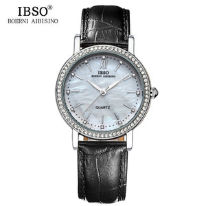 IBSO Brand Fashion Woman Watches Leather Strap Watch Women Luxury Crystal Diamond 2018 Quartz Wristwatches Montre Femme