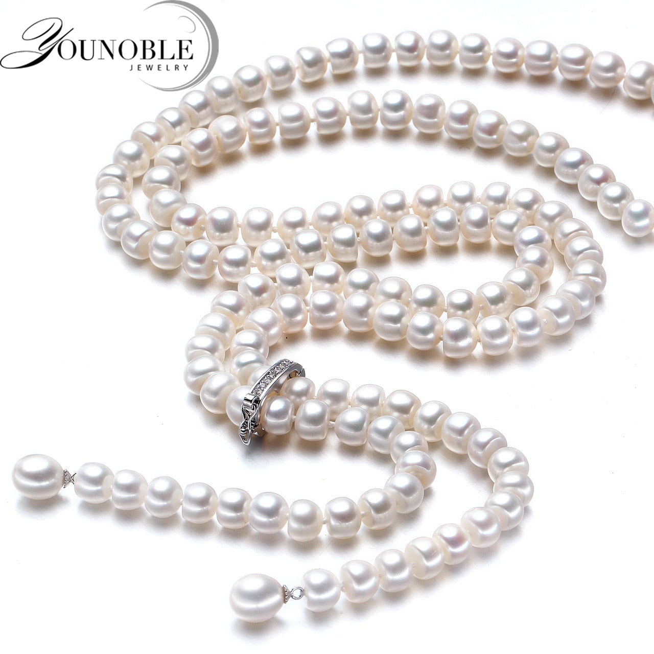 900mm Tassel Fashion Long Pearl Necklace Natural Freshwater Pearl 925 Sterling Silver Jewelry For Women Statement Necklace Gift