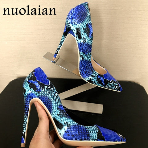 2018 Spring Brand Shoes Woman High Heels Womens Lady Pumps High Heel Shoe Ladies Shoes Snake Printed beige bottom 8 10 12 cm