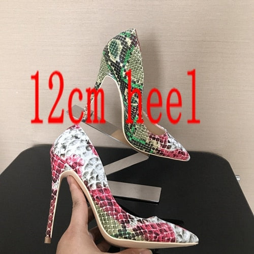 2018 Spring Brand Shoes Woman High Heels Womens Lady Pumps High Heel Shoe Ladies Shoes Snake Printed beige bottom 8 10 12 cm