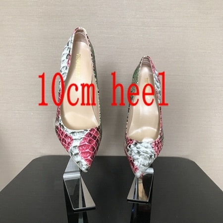 2018 Spring Brand Shoes Woman High Heels Womens Lady Pumps High Heel Shoe Ladies Shoes Snake Printed beige bottom 8 10 12 cm