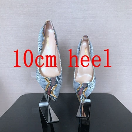 2018 Spring Brand Shoes Woman High Heels Womens Lady Pumps High Heel Shoe Ladies Shoes Snake Printed beige bottom 8 10 12 cm