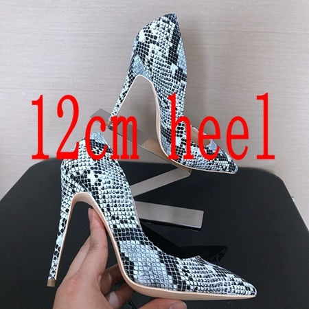 2018 Spring Brand Shoes Woman High Heels Womens Lady Pumps High Heel Shoe Ladies Shoes Snake Printed beige bottom 8 10 12 cm