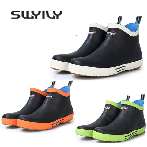 SWYIVY Rain Boots Woman Rubber Ankle Boots Auutmn Winter Warm Rainboots 2018 Comfortable Couple 45 Big Size Rubber Rain Boots