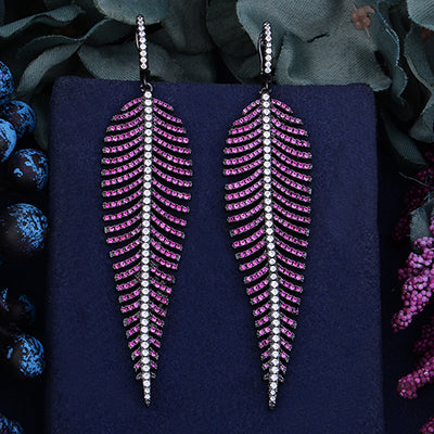 GODKI 99mm Luxury Trendy Feather Leaf Colorful Cubic Zirconia Naija Wedding Party Earring Fashion Jewelry for Women