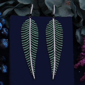 GODKI 99mm Luxury Trendy Feather Leaf Colorful Cubic Zirconia Naija Wedding Party Earring Fashion Jewelry for Women