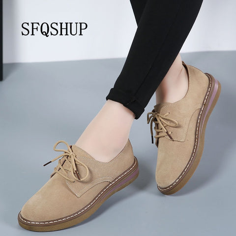 SFQSHUP  Women's Shoes Genuine Leather Oxford Mother Girls Lace Up Fashion Casual Shoes Women Sneakers Flats Moccasins Shoes