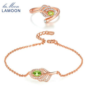 LAMOON Lovely 925 Sterling Silver Natural Oval Peridot Gemstone Jewelry Sets S925 Fine Jewelry for Women Wedding Gift V045-11