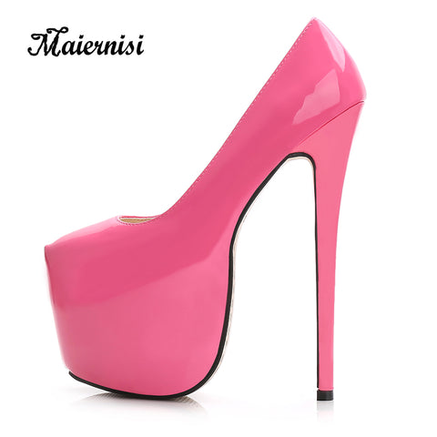 MAIERNISI Women Shoes Spring/Autumn Sexy Wedding Round Toe Woman Pumps Platform Very High Heel Pumps Candy Color Stilettos