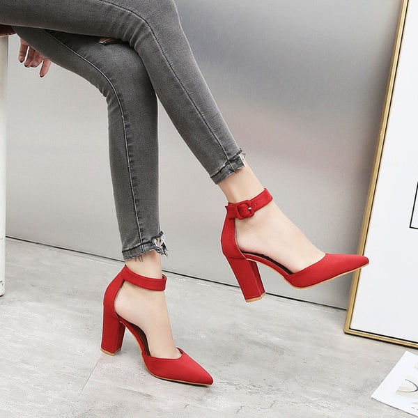 Silentsea Pumps Women Shoes Sandal High Quality Flock Slip-On Shallow Wedding Party Fashion Toe Lady Girl High Heels Pump