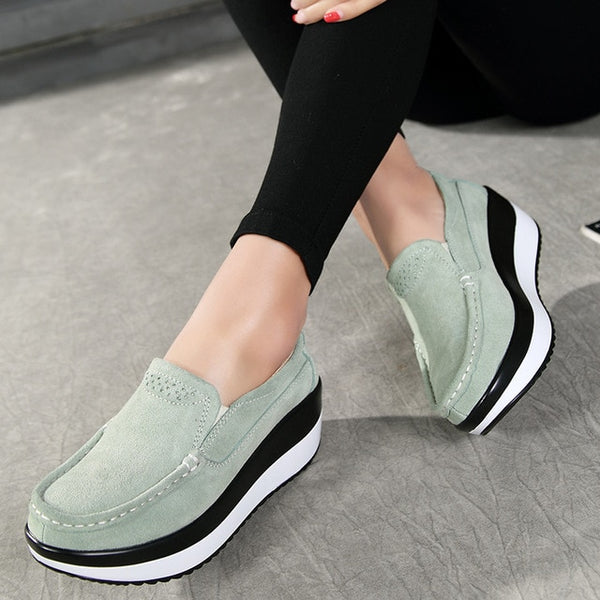 Hosteven Women Shoes Sneaker Ballet Cow Suede Leather Flat Platform Woman Shoes Slip On Female Women's Loafers Moccasins Shoe