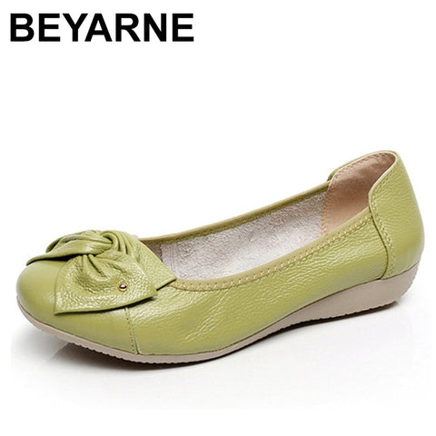 BEYARNE   Genuine Leather Shoes Women Butterfly-knot Loafers Women Flats Ballet Autumn Winter Casual Flat Shoes Woman Moccasins