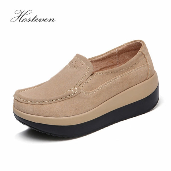 Hosteven Women Shoes Sneaker Ballet Cow Suede Leather Flat Platform Woman Shoes Slip On Female Women's Loafers Moccasins Shoe