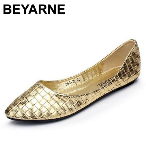 BEYARNE Plus Size 35-41 Fashion Flats gold silver flats for women's  Flat Heel Shoes  Fashion Flats Free Shipping