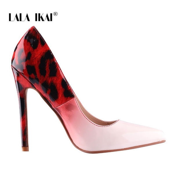 LALA IKAI Women Thin Heel Pumps PU Leather Pointed Toe Ladies Sexy Wedding Party Leopard Shoes Chaussures Femme 014C3381-4