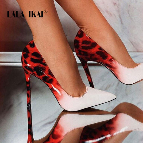 LALA IKAI Women Thin Heel Pumps PU Leather Pointed Toe Ladies Sexy Wedding Party Leopard Shoes Chaussures Femme 014C3381-4