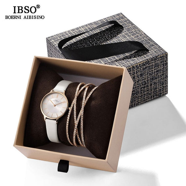 IBSO Crystal Bracelet Watches Set Female High Quality Quartz Watch Luxury Women Watch Bangle Set For Valentine's Gift