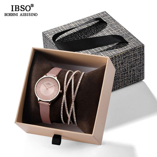 IBSO Crystal Bracelet Watches Set Female High Quality Quartz Watch Luxury Women Watch Bangle Set For Valentine's Gift