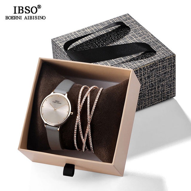 IBSO Crystal Bracelet Watches Set Female High Quality Quartz Watch Luxury Women Watch Bangle Set For Valentine's Gift