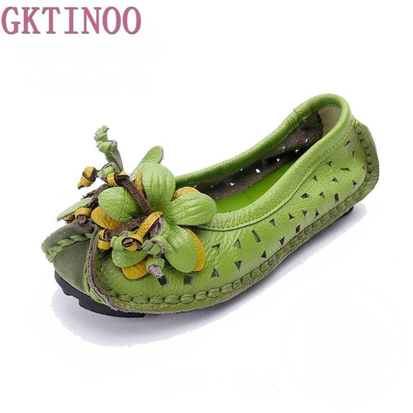 2019 New spring Handmade flower women's shoes genuine leather female moccasins loafers soft outsole casual shoes flats