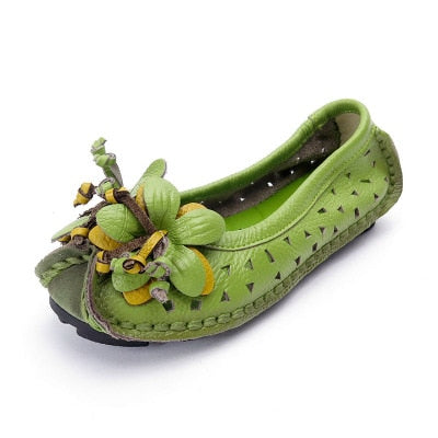 2019 New spring Handmade flower women's shoes genuine leather female moccasins loafers soft outsole casual shoes flats