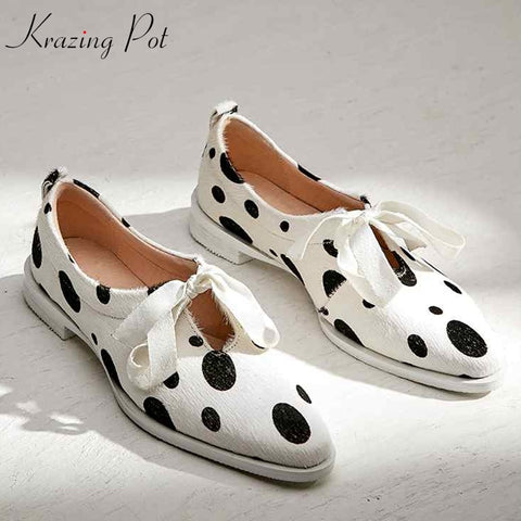 Krazing pot horsehair bowtie shallow sweet lace up party spring wedding shoes sweety round toe women thick low heels pumps L01