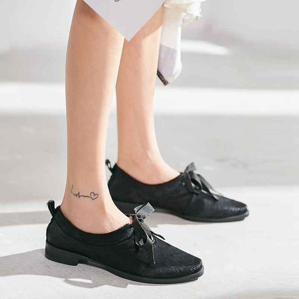 Krazing pot horsehair bowtie shallow sweet lace up party spring wedding shoes sweety round toe women thick low heels pumps L01