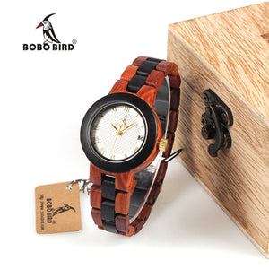 BOBO BIRD Two-tone Wooden Watch Women Top Luxury Brand Timepieces Quartz Wrist Watches in Wood Box Accept Customize