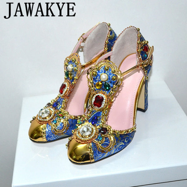 Spring summer rhinestone Shoes Women embroidery flower jewelled diamond high heels Pumps bridal crystal metal wedding shoes