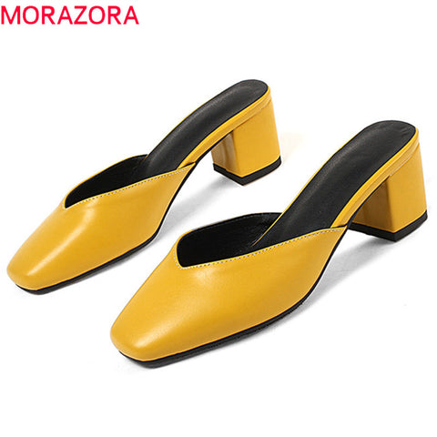 MORAZORA 2019 big size 44 women pumps solid colors summer shoes slip on square high heels shoes female casual mules shoes woman