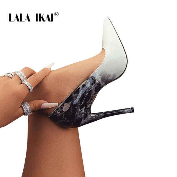 LALA IKAI Women Thin Heel Pumps PU Leather Pointed Toe Ladies Sexy Wedding Party Leopard Shoes Chaussures Femme 014C3381-4