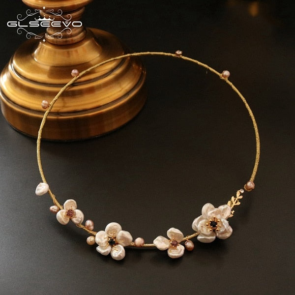 GLSEEVO Natural Fresh Water Baroque Pearl Choker Necklace Birthday Gifts For Women Bride Wedding Necklaces Luxury Jewelry GN0061