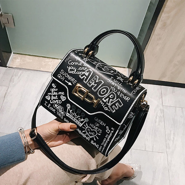 Designer Fashion Graffiti Women Handbags PU Leather Small Flap Bag Luxury Crossbody Bags For Women Evening Clutch Purse 2020