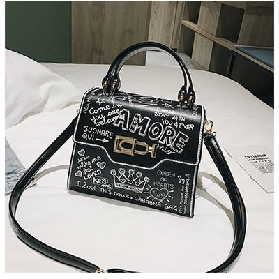 Designer Fashion Graffiti Women Handbags PU Leather Small Flap Bag Luxury Crossbody Bags For Women Evening Clutch Purse 2020