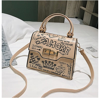 Designer Fashion Graffiti Women Handbags PU Leather Small Flap Bag Luxury Crossbody Bags For Women Evening Clutch Purse 2020