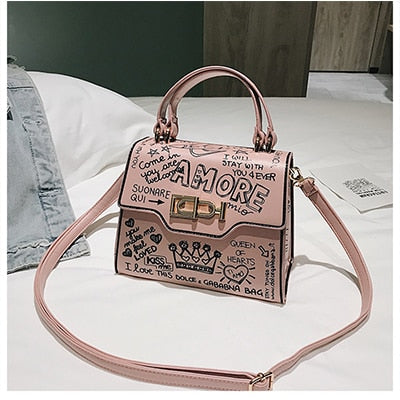 Designer Fashion Graffiti Women Handbags PU Leather Small Flap Bag Luxury Crossbody Bags For Women Evening Clutch Purse 2020