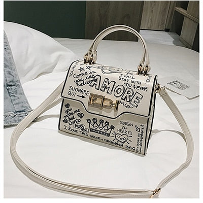 Designer Fashion Graffiti Women Handbags PU Leather Small Flap Bag Luxury Crossbody Bags For Women Evening Clutch Purse 2020