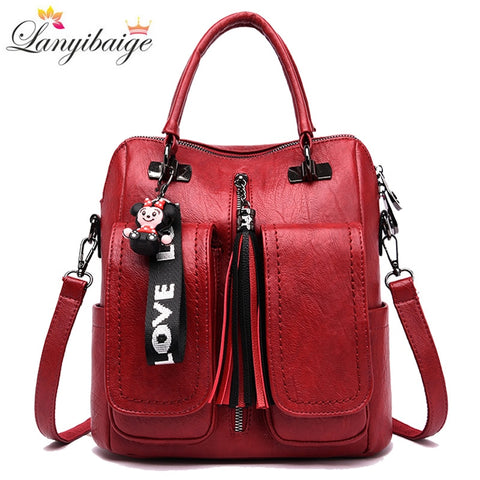 3-in-1 Women Backpacks Vintage Female Shoulder Bags Soft Leather Backpack Ladies Travel Back Pack Luxury Bags for Girls Mochila